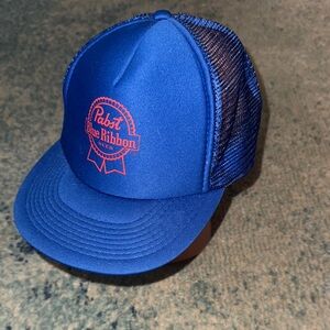 Vintage Pabst Blue Ribbon Blue Trucker Baseball Hat Snapback Cap PBR C
